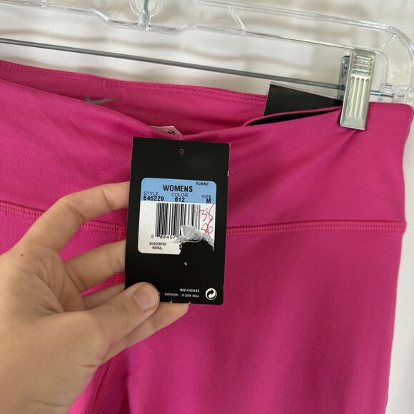 New Nike Epic Run Tight Fit Leggings Women's Medium Crop Length Pink Drawstring - Picture 6 of 10